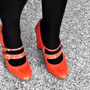 Loes Van Dokkum in Italian patent leather double-strap Mary Jane's from Yoox.